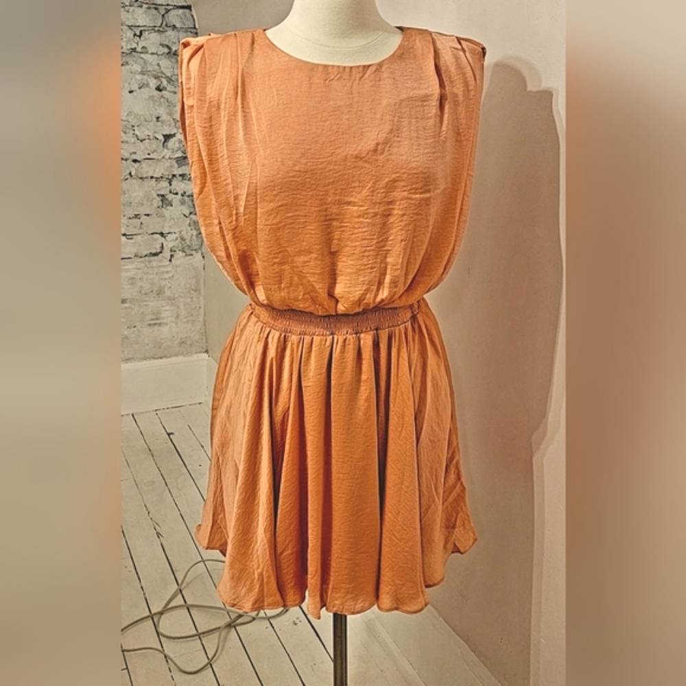 Mustard Seed NWT Padded Sleeve Mini Dress in Mango - Picture 2 of 5